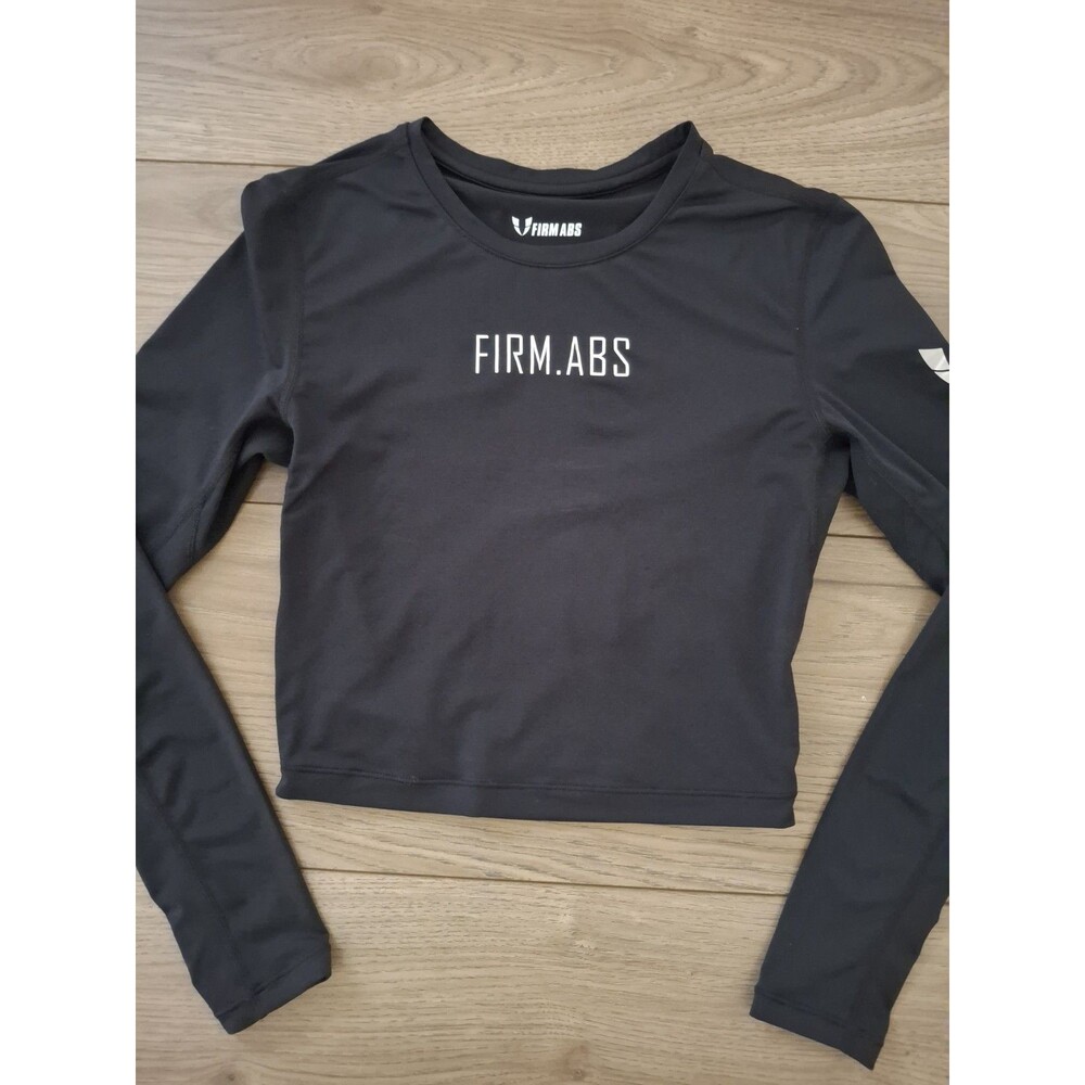 FIRM ABS Womens Cropped Long Sleeve Small Active Top Perfect Goddess Black - Picture 2 of 5
